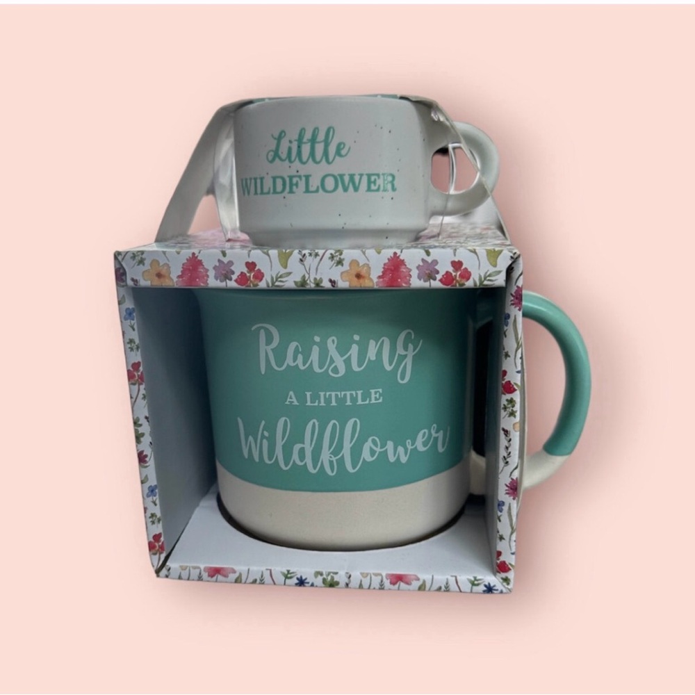 "Raising a Little Wildflower" Mint Green Ceramic Mug Set of 2, MSRP $30‎